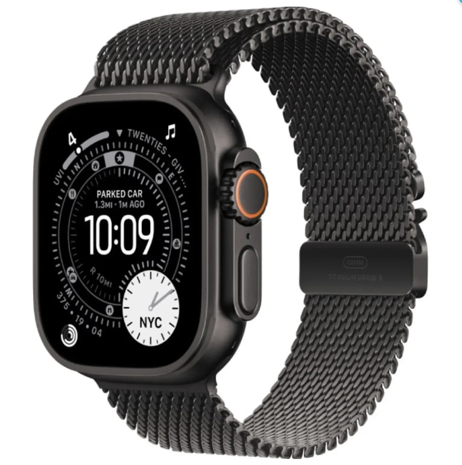Apple Watch Ultra 3 49mm Black Titanium case Titanium Milanese Loop Black (L)