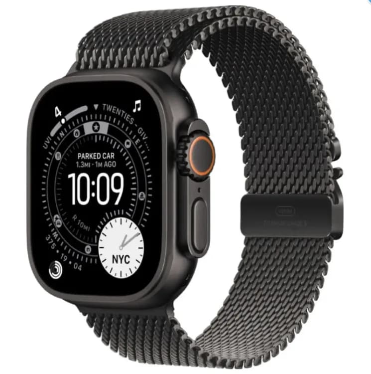 Apple Watch Ultra 3 49mm Black Titanium case Titanium Milanese Loop Black (M)