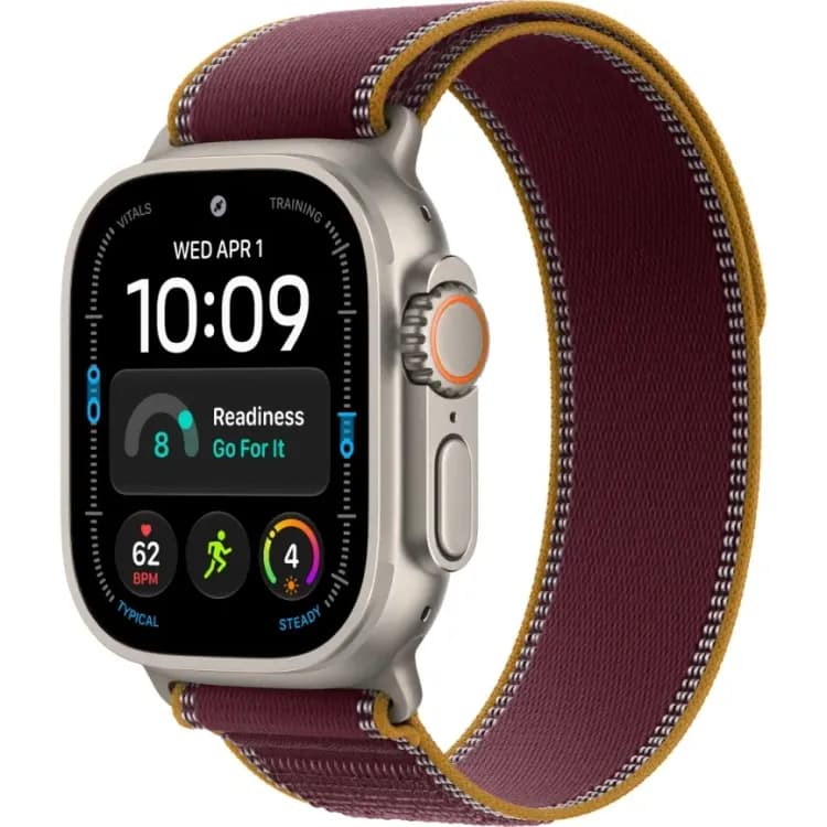 Apple Watch Ultra 4 (2026) 49mm Natural Titanium case Burgundy Trail Loop (S/M)