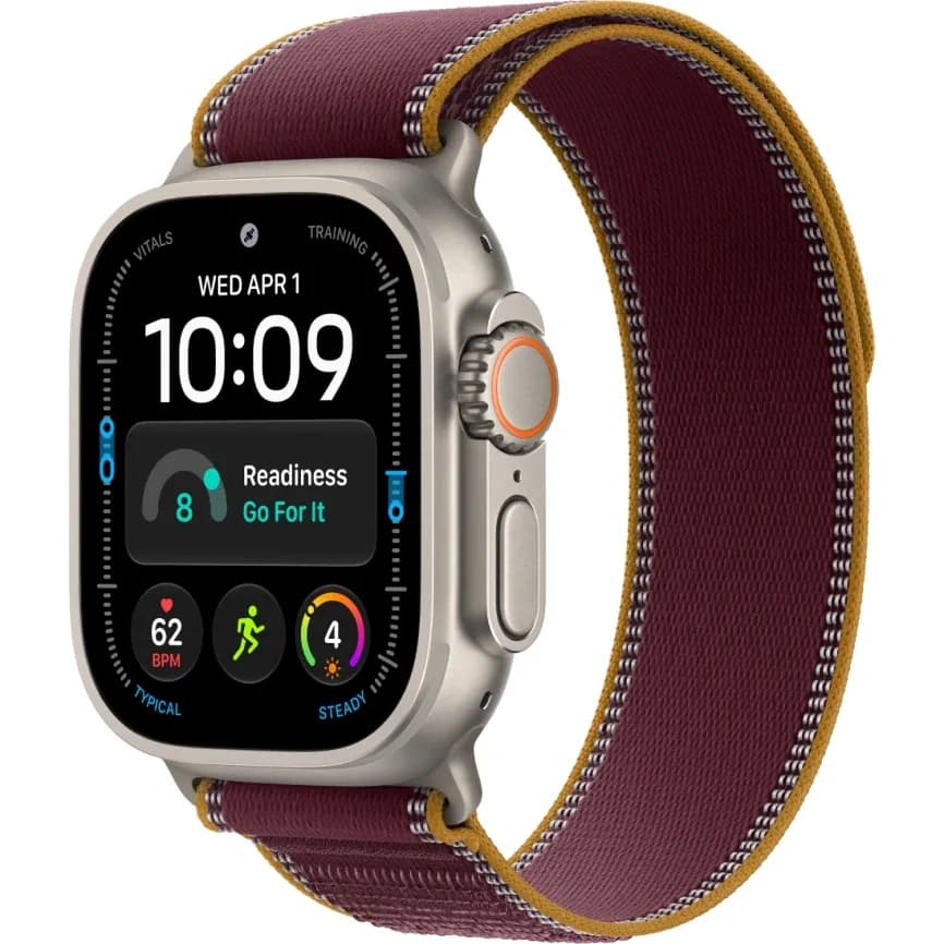 Apple Watch Ultra 4 (2026) 49mm Natural Titanium case Burgundy Trail Loop (M/L)